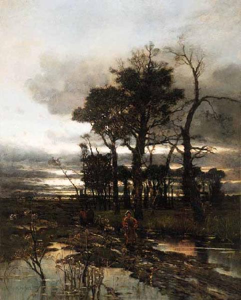 Karl Heffner An evening landscape oil painting image
